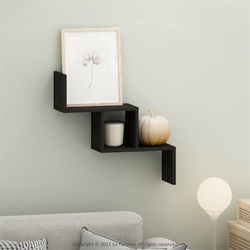 Pemberly Row Wall Mount Floating Ladder Shelf with Display Tiers in Espresso