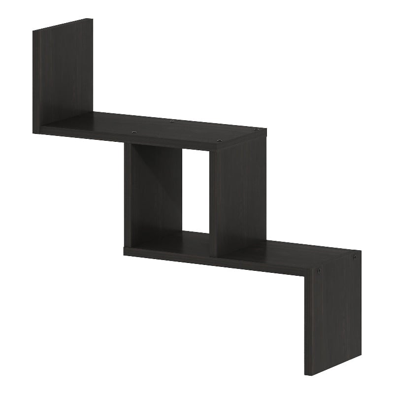 Pemberly Row Wall Mount Floating Ladder Shelf with Display Tiers in Espresso