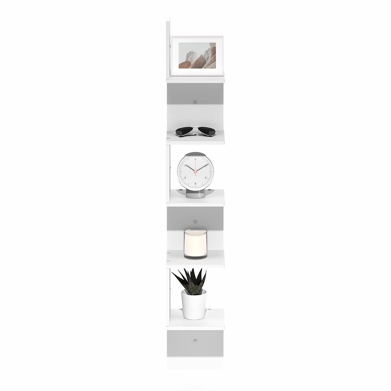 Pemberly Row 5-Tier Corner S-shape Radial Floating Bookshelf in White