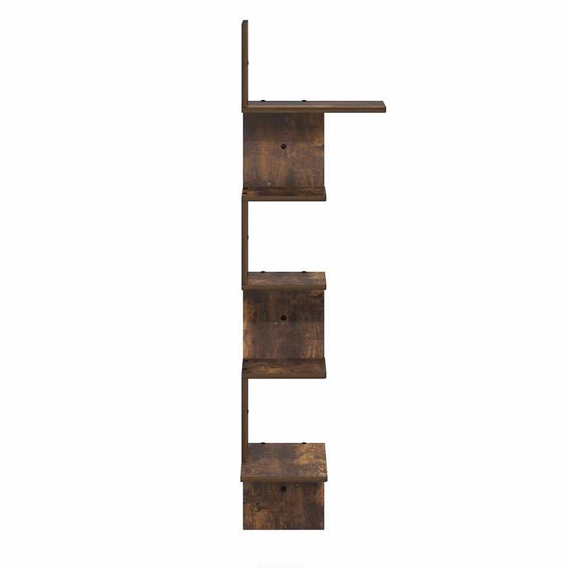 Pemberly Row 5-Tier Corner S-shape Radial Floating Bookshelf in Amber Pine