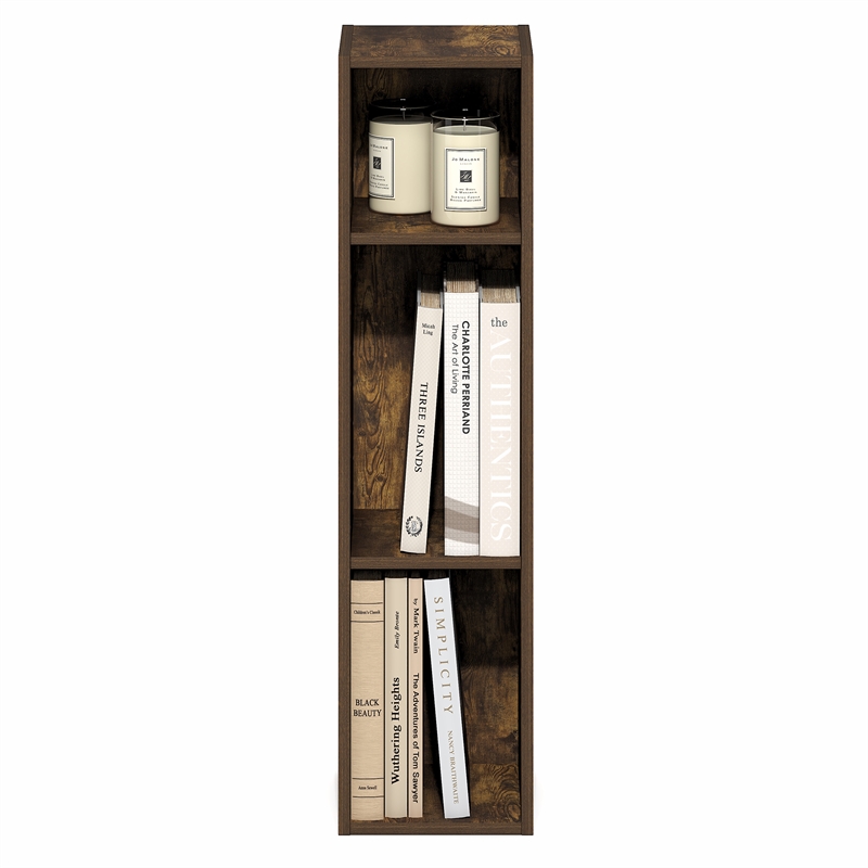 Pemberly Row 3-Tier Narrow Bookshelf 8-In Width Storage Shelf in Amber Pine