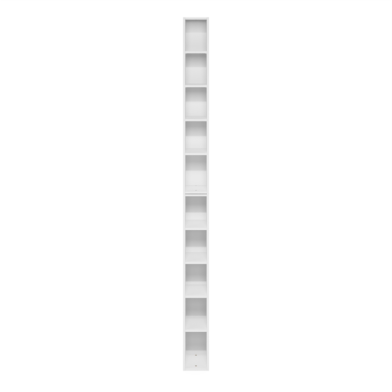Pemberly Row 10-Tier Storage Shelf Bookcase 6 Inch Wide in White