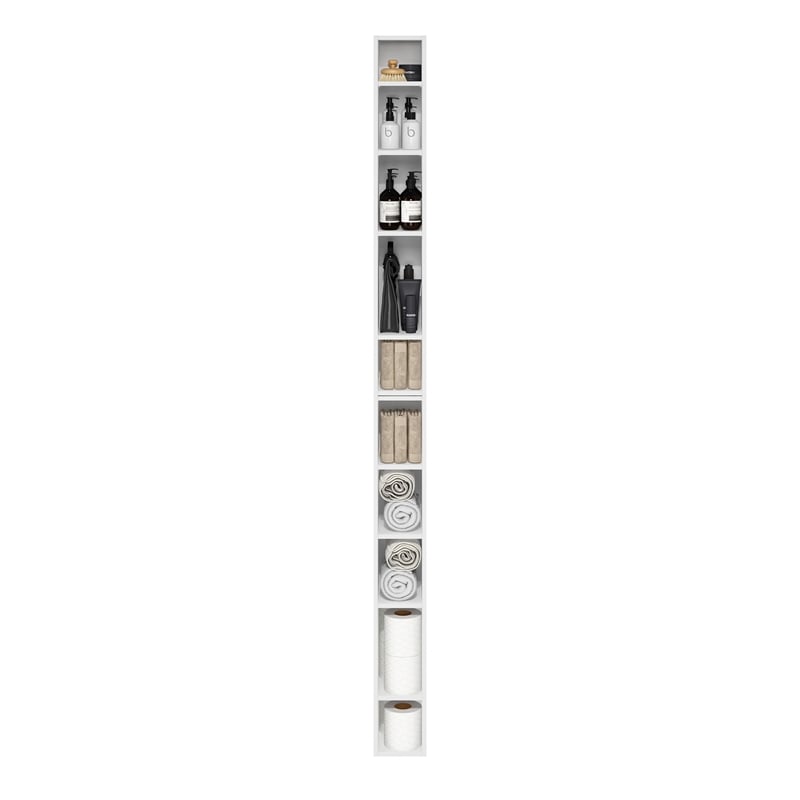 Pemberly Row 10-Tier Storage Shelf Bookcase 6 Inch Wide in White