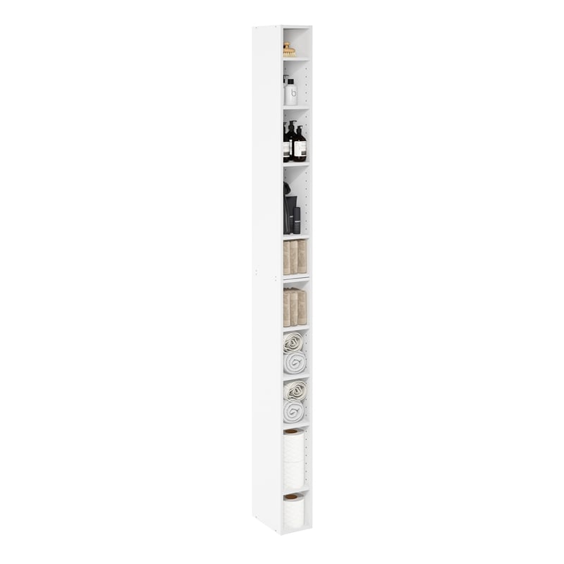 Pemberly Row 10-Tier Storage Shelf Bookcase 6 Inch Wide in White