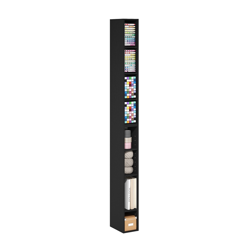 Pemberly Row 8-Tier Storage Shelf Bookcase 6 Inch Wide in Blackwood