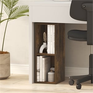 Pemberly Row 2-Tier Narrow Bookshelf 8-In Width Storage Shelf in Amber Pine