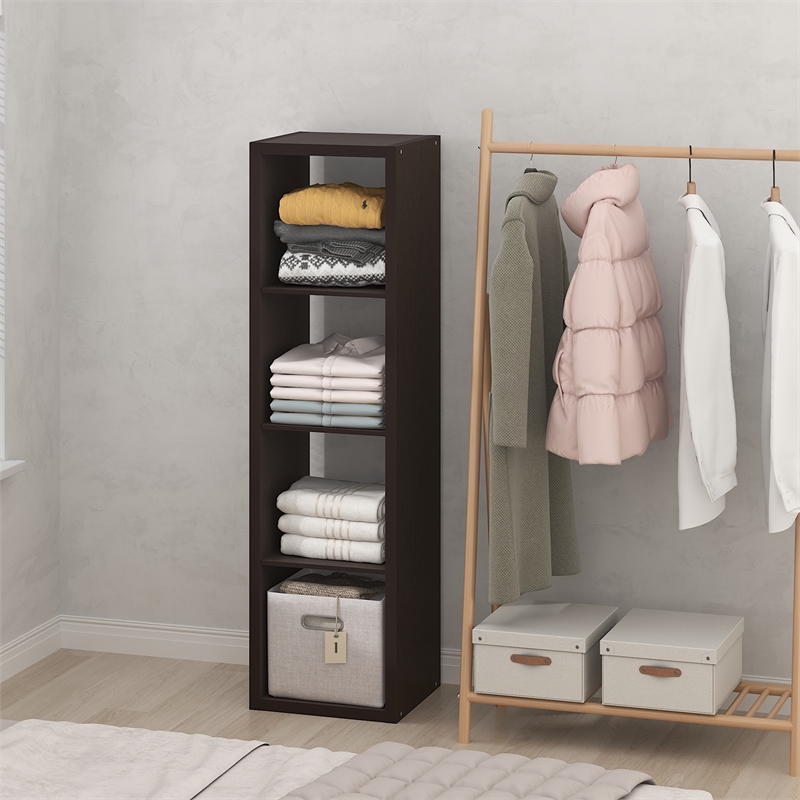 Pemberly Row 4-Cube Open Shelf Extra Thick Frame in Black Dark Oak