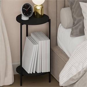 Pemberly Row 2-Tier Tall Metal Legs Round Open Shelf Nightstand in Americano