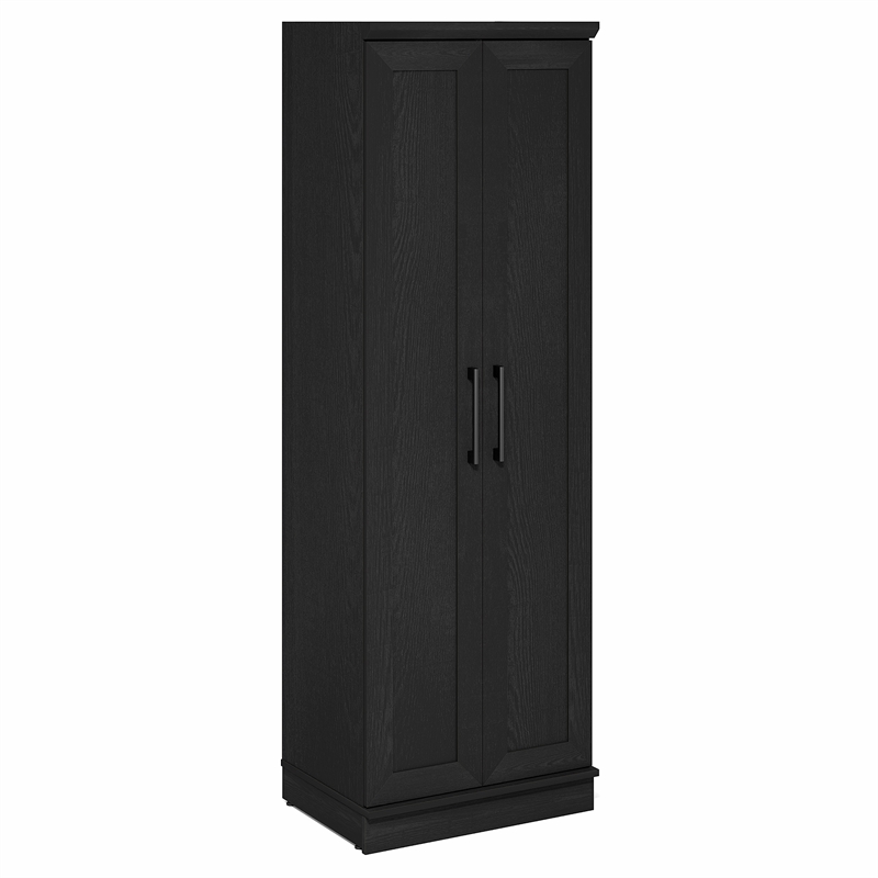 Pemberly Row 5-Tier Pantry Cabinet 23W with 2 Shaker-Doors in Black Woodgrain