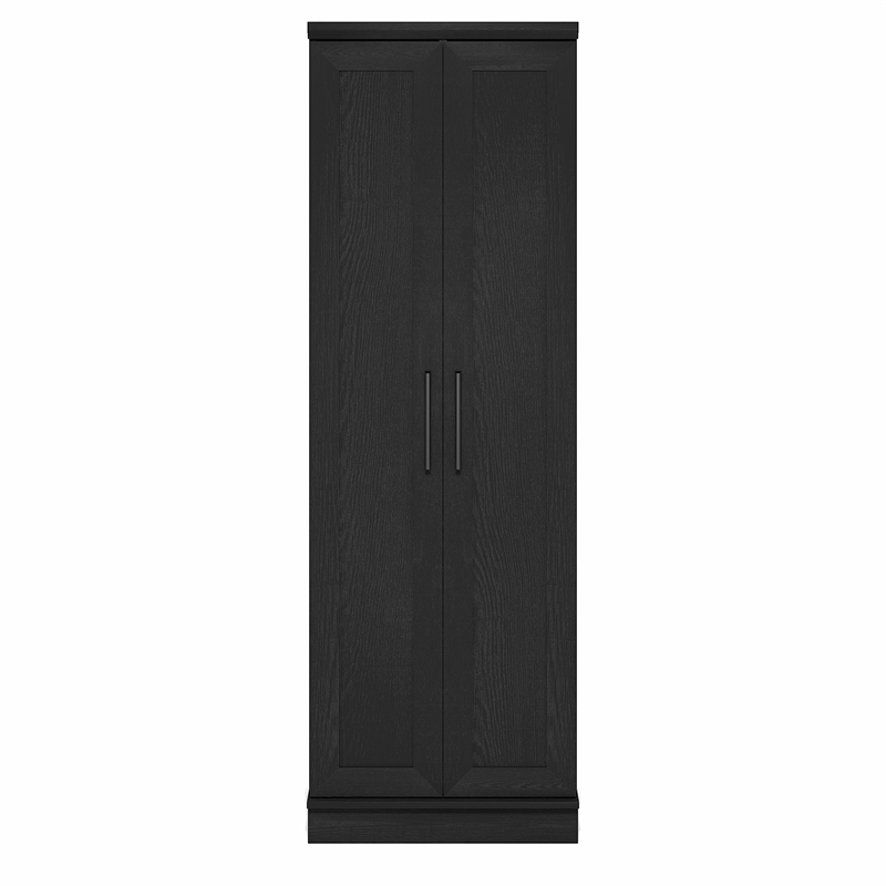 Pemberly Row 5-Tier Pantry Cabinet 23W with 2 Shaker-Doors in Black Woodgrain