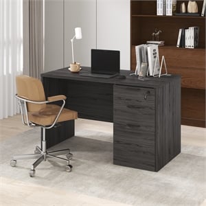 Pemberly Row 47&quot Executive Desk with 3-Drawer Cord Grommet in Coastal Gray