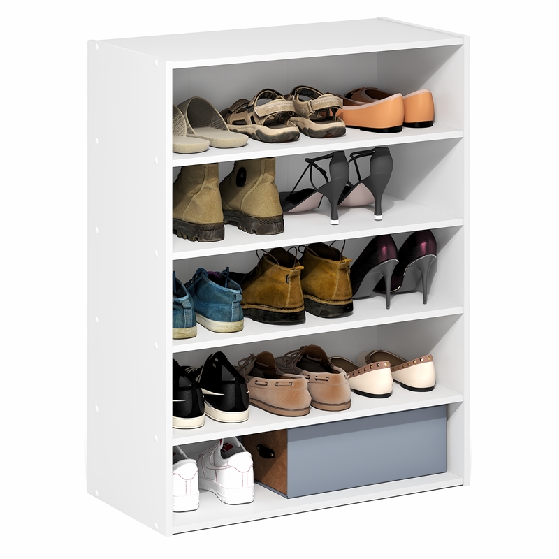 Pemberly Row 5-Tier Stackable Shoe Rack for Closet Entryway in White