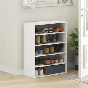 Pemberly Row 5-Tier Stackable Shoe Rack for Closet Entryway in White
