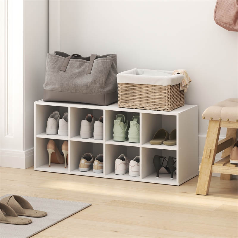 Pemberly Row 8-Cube Stackable Shoe Rack for Closet Entryway in White
