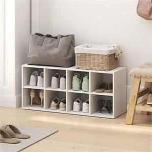 Pemberly Row 8-Cube Stackable Shoe Rack for Closet Entryway in White