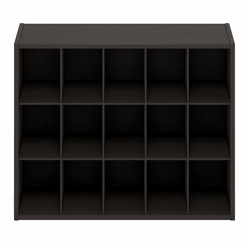 Pemberly Row 15-Cube Stackable Shoe Rack for Closet Entryway in Black Dark Oak