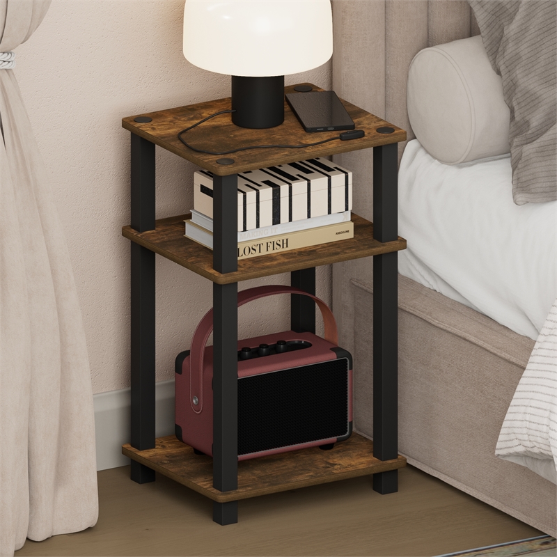 Pemberly Row 3-Tier Toolless Nightstand Bedside Table Square Tube in Amber Pine