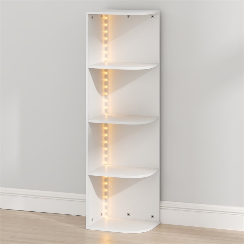 Pemberly Row 4-Tier LED Open Corner Shelf Bookcase 9.3 x 12 x 41.4 in White