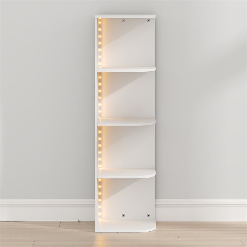 Pemberly Row 4-Tier LED Open Corner Shelf Bookcase 9.3 x 12 x 41.4 in White