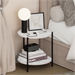 Pemberly Row 2-Tier Wide Round Nightstand Metal Legs End Table in Marble White
