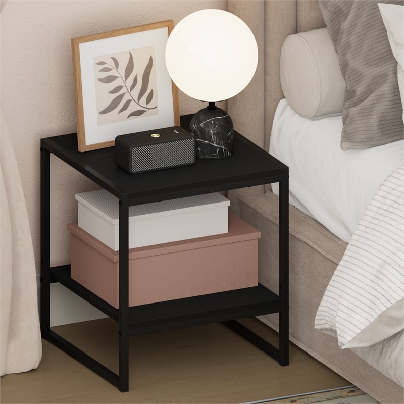 Pemberly Row 2-Tier Metal Frame Open Nightstand Side Table in Americano