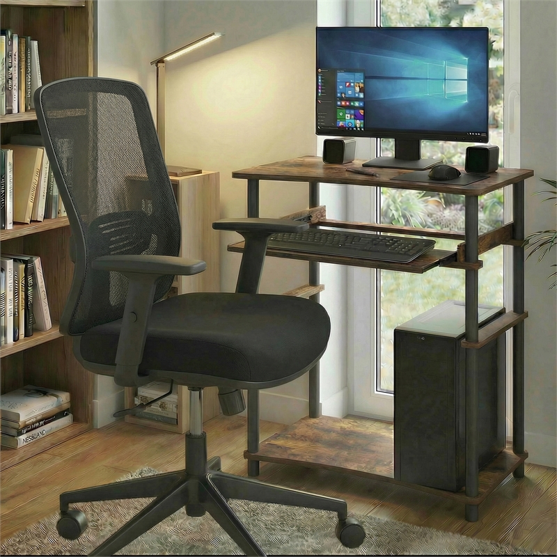Pemberly Row 23.6 Wide Gaming Desk with Keyboard Tray in Amber Pine