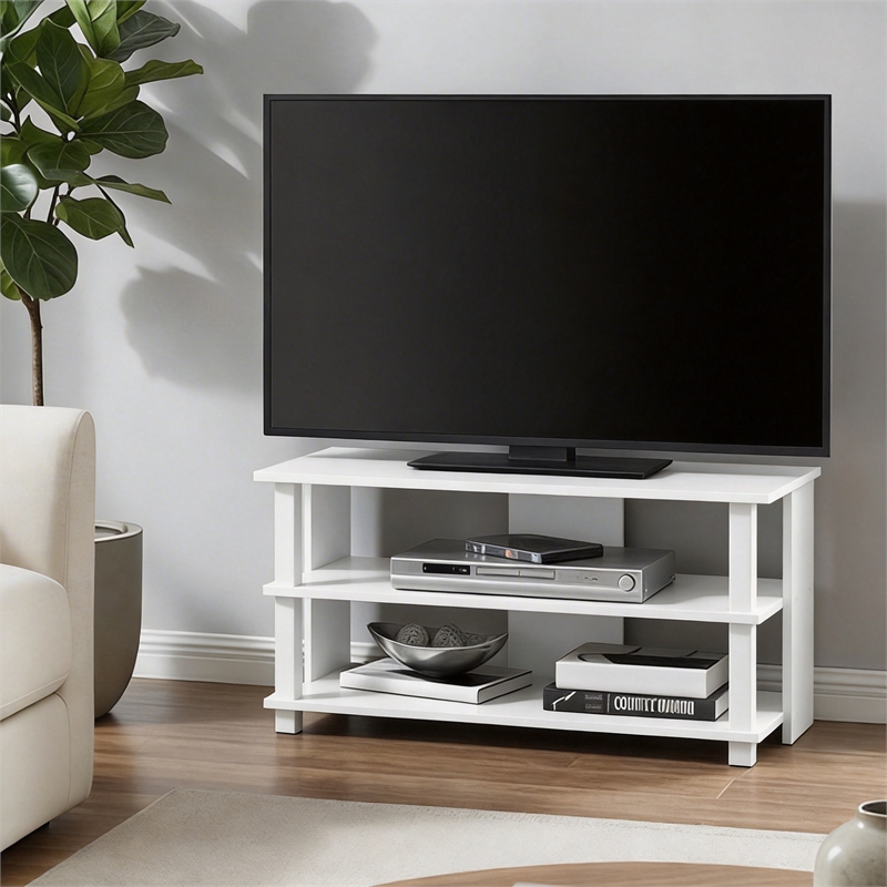 Pemberly Row 3-Tier Open Frame Entertainment Center for 40 Inch TV in White
