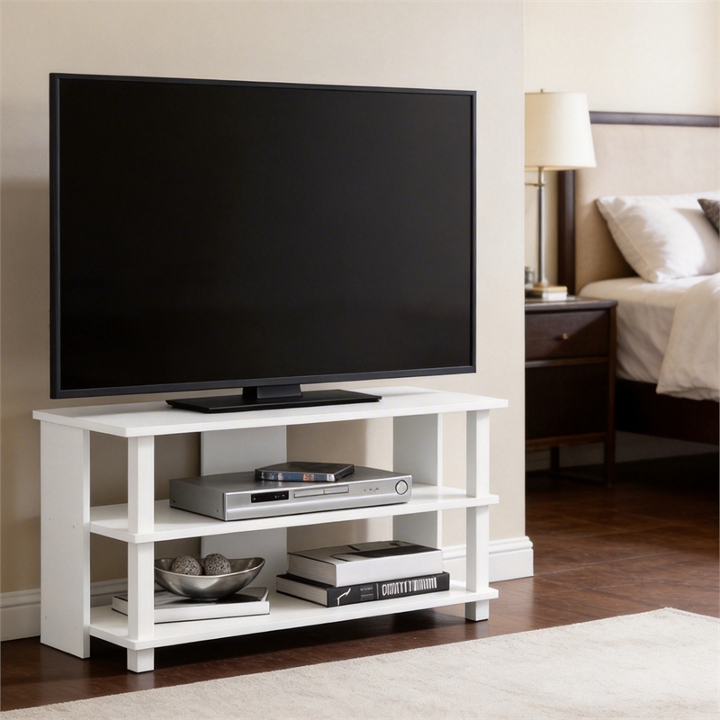 Pemberly Row 3-Tier Open Frame Entertainment Center for 40 Inch TV in White