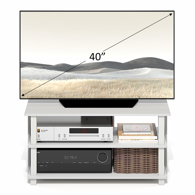 Pemberly Row 3-Tier Open Frame Entertainment Center for 40 Inch TV in White