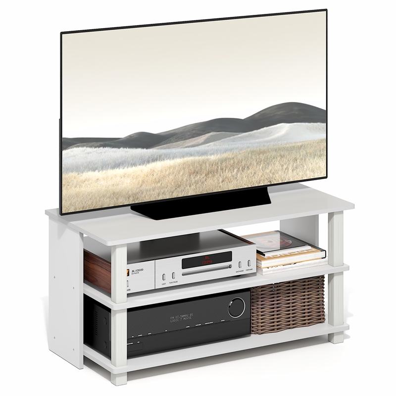 Pemberly Row 3-Tier Open Frame Entertainment Center for 40 Inch TV in White