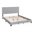 Pemberly Row California King Button Tufted Bed Frame 12 Slats in Light Grey