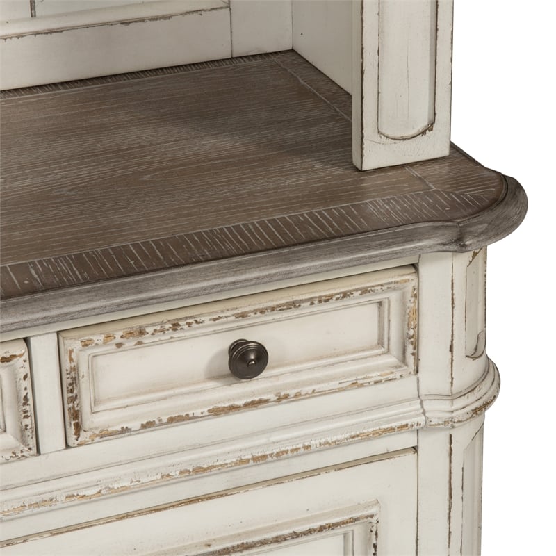 Pemberly Row White 3 Piece Desk and Hutch Set with Antique Pewter Hardware