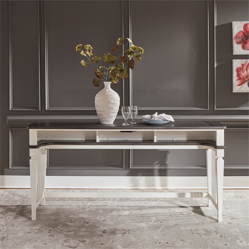 Pemberly Row White Console Bar Table with 2 Outlets and 2 USB Ports