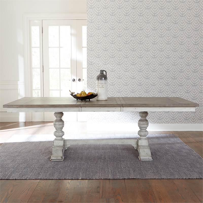Pemberly Row Trestle Table Set with 20 Inch Leaf English Country Style