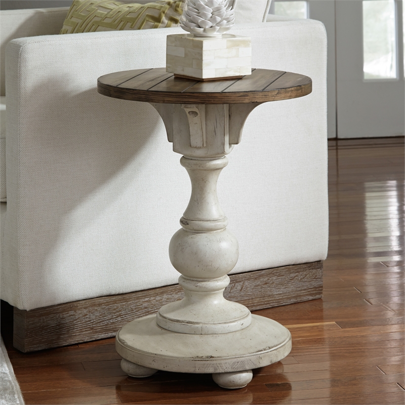 Pemberly Row Chair Side Table with Plank Top and Corbel Accents