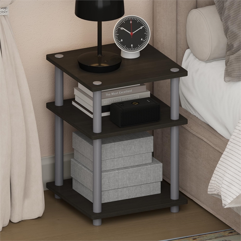 Pemberly Row 3-Tier Open Shelves Nightstand Side Table in Espresso
