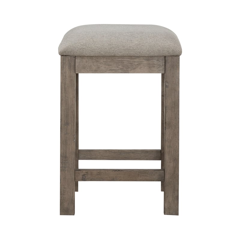 Pemberly Row Upholstered Console Stool in Oatmeal Linen with Block Legs