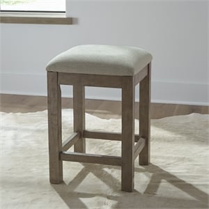 Pemberly Row Upholstered Console Stool in Oatmeal Linen with Block Legs