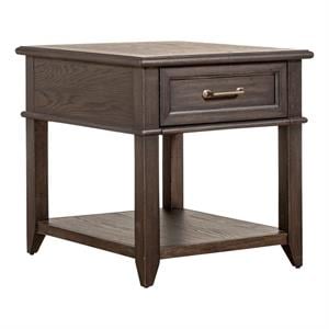 Pemberly Row 1-Drawer Wood End Table with Beveled Edge in Peppercorn Espresso