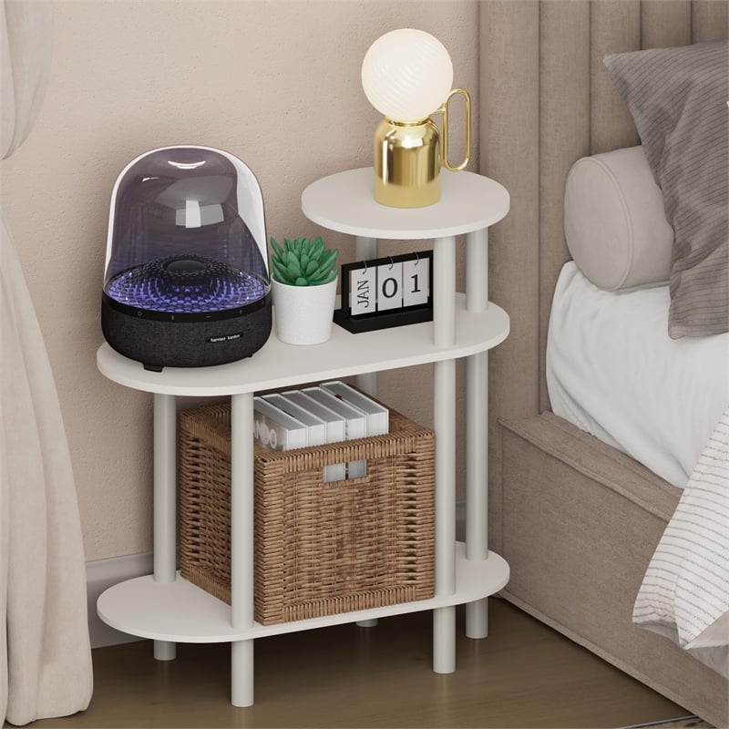 Pemberly Row 3-Tier Oval Sofa Open Shelf Narrow Nightstand in White