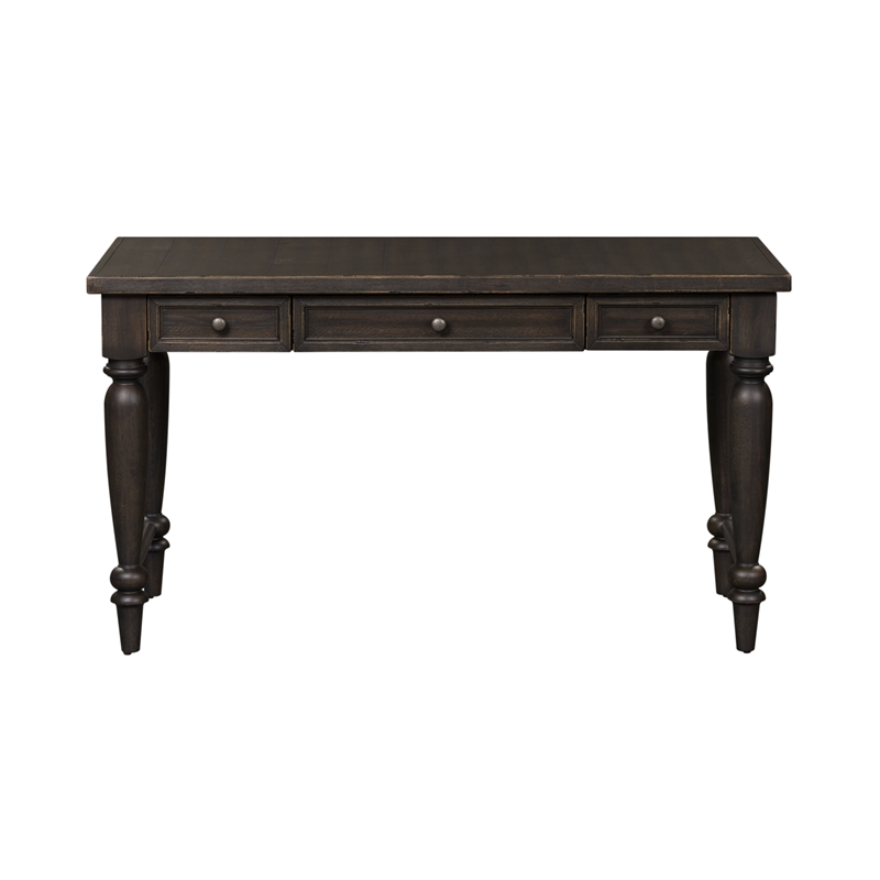 Pemberly Row Black Writing Desk with 3 Drawers and Heavy Turned Legs
