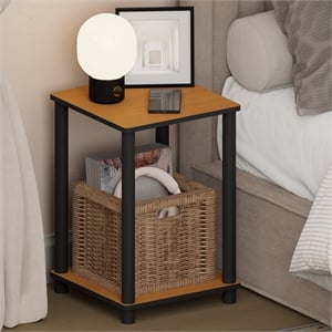Pemberly Row 2-Tier Open Shelf Toolless Square Nightstand in Light Cherry