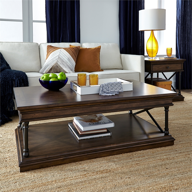 Pemberly Row 3 Piece Set with Castered Cocktail Table in Brown