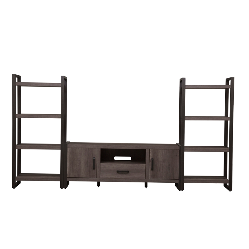 Pemberly Row Medium Gray Entertainment Center with Piers Floating Shelf