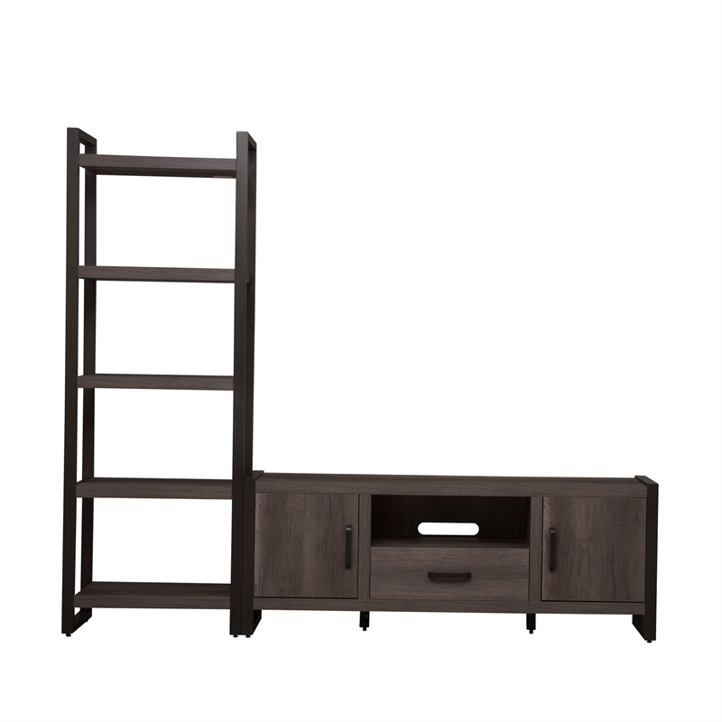 Pemberly Row Medium Gray Entertainment Center with Piers Floating Shelf