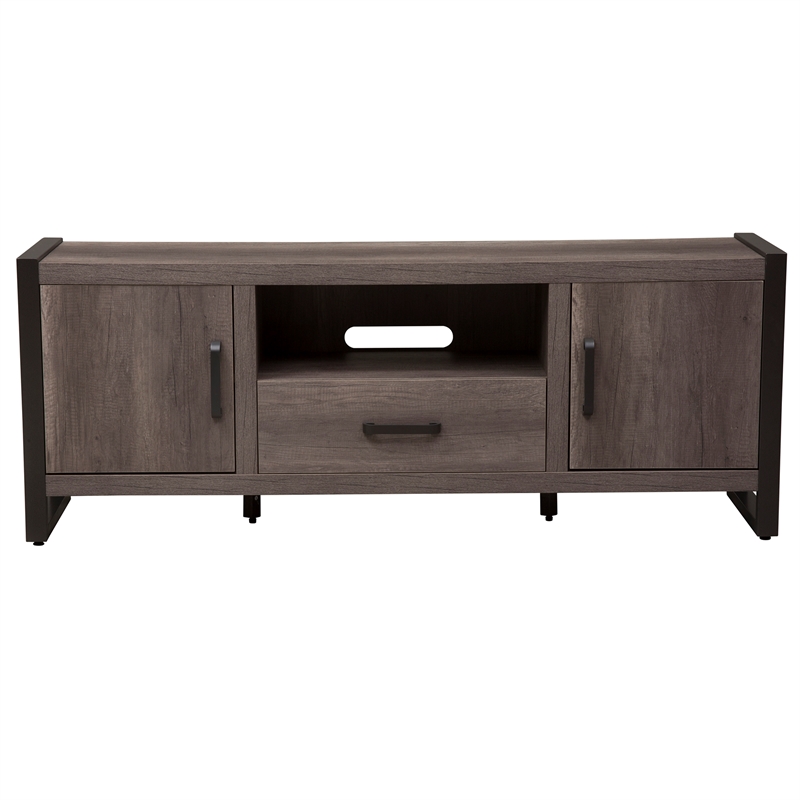 Pemberly Row Medium Gray Entertainment Center with Piers Floating Shelf