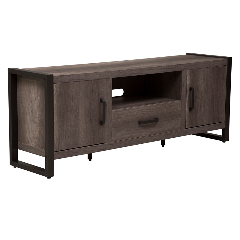 Pemberly Row Medium Gray Entertainment Center with Piers Floating Shelf