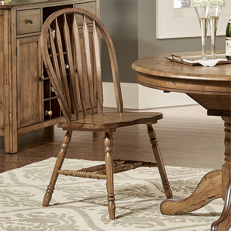 Pemberly Row Antique Honey Windsor Side Chair Set of 2 with Turned Legs