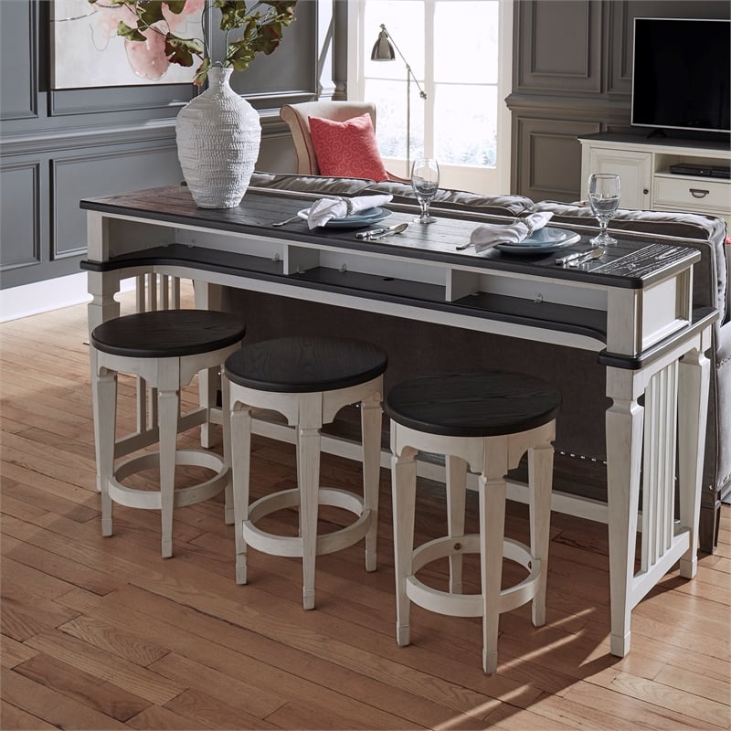 Pemberly Row White Console Stool with Footrest and Pine Solids