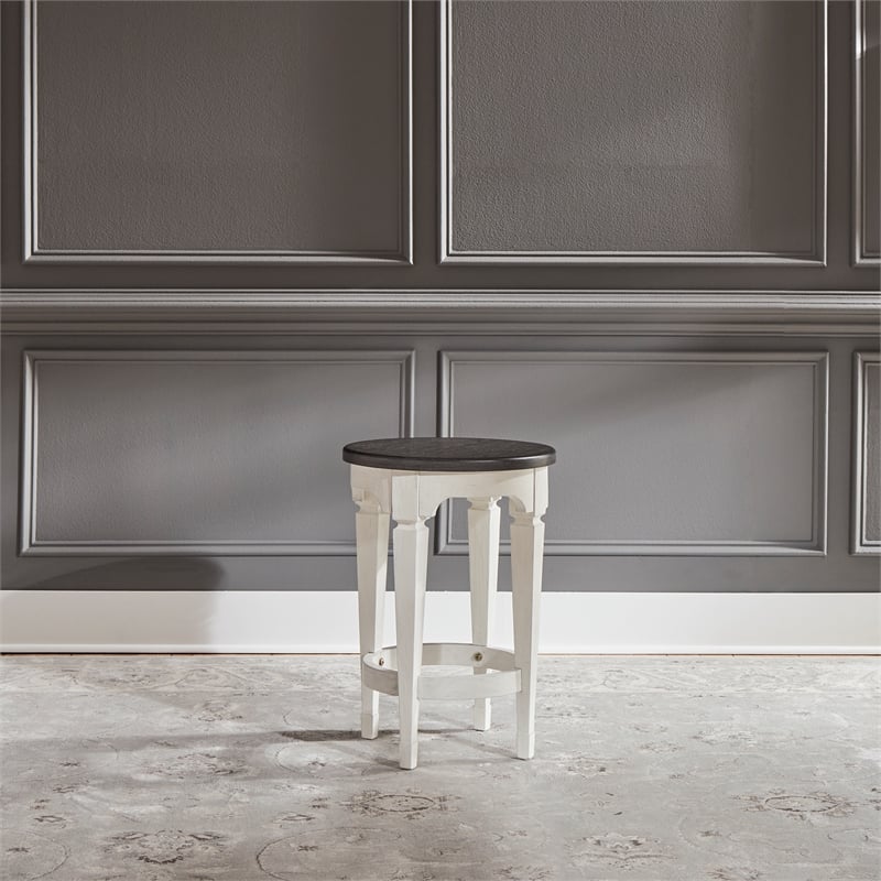 Pemberly Row White Console Stool with Footrest and Pine Solids